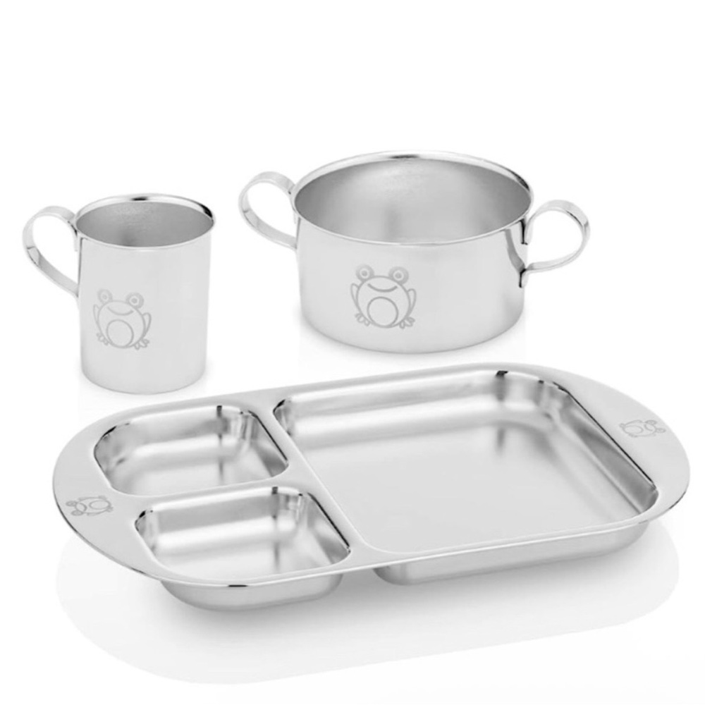 Kiddobloom Children's Premium Stainless Steel Dinnerware Set frog series.